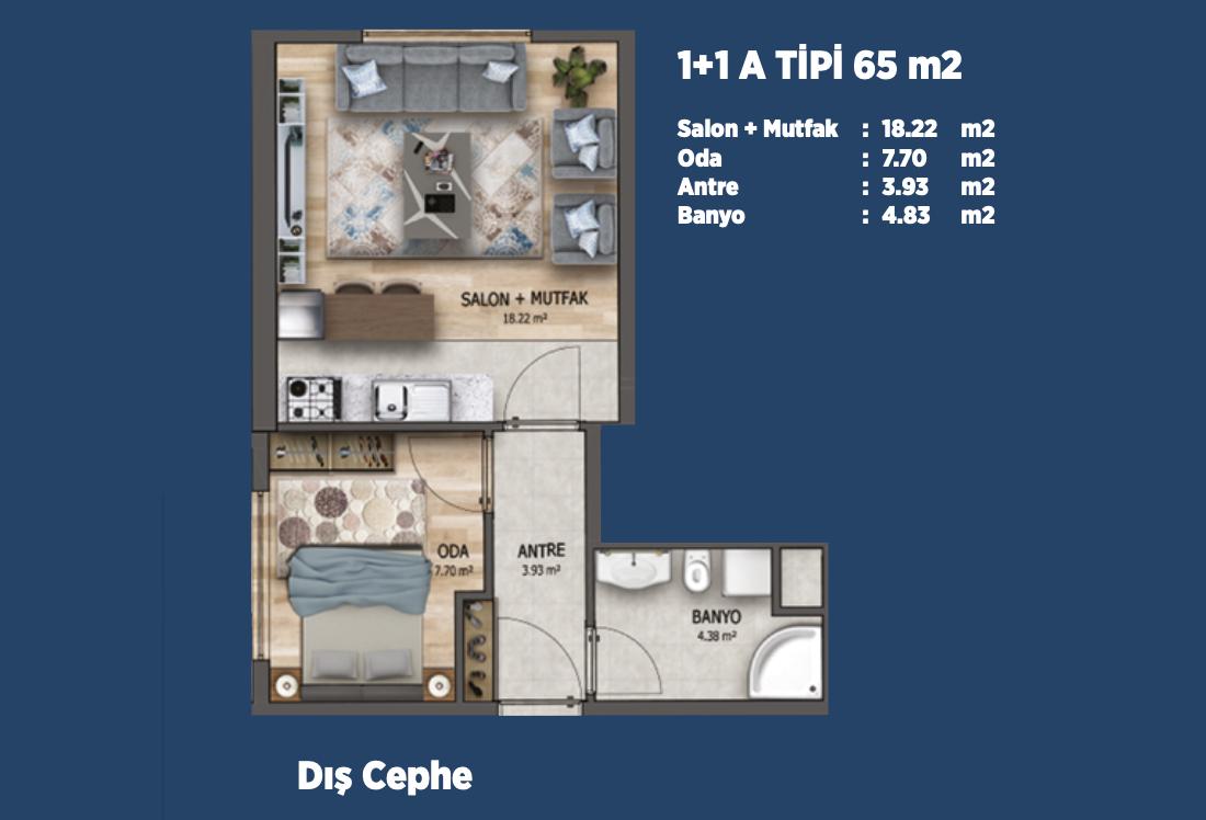 ЖК HAYAT PARK 4 ELIT HOUSE - планировка спальня и кухня-гостиная